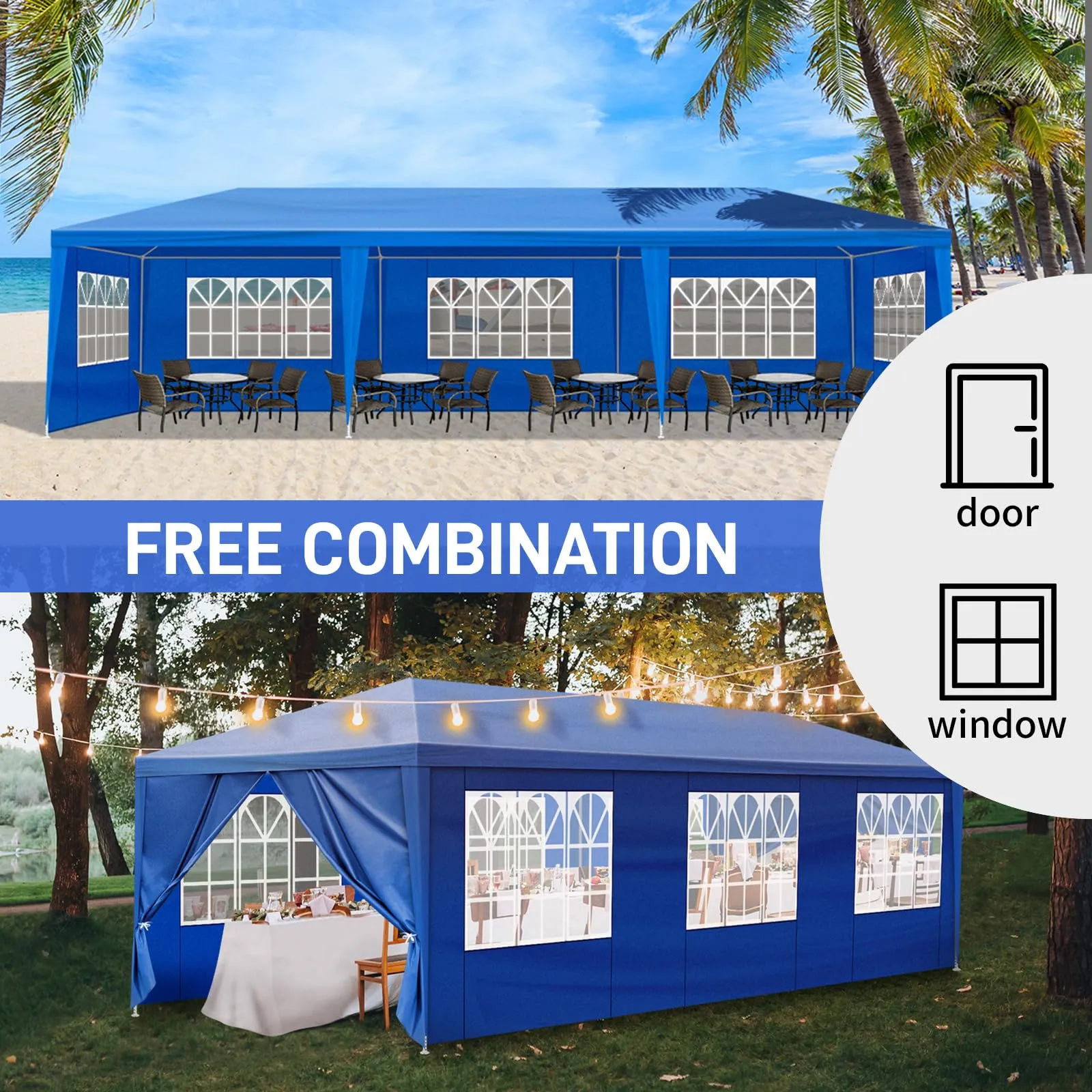 10x30ft Outdoor Wedding Party Canopy Tent,Heavy Duty Pop Up Canopy Tent,Waterproof Patio Gazebo Tent,Outside Gazebo Event Shelter Tent,with 8 Removable Sidewalls,for Garden/Patio/Backyard (Blue)