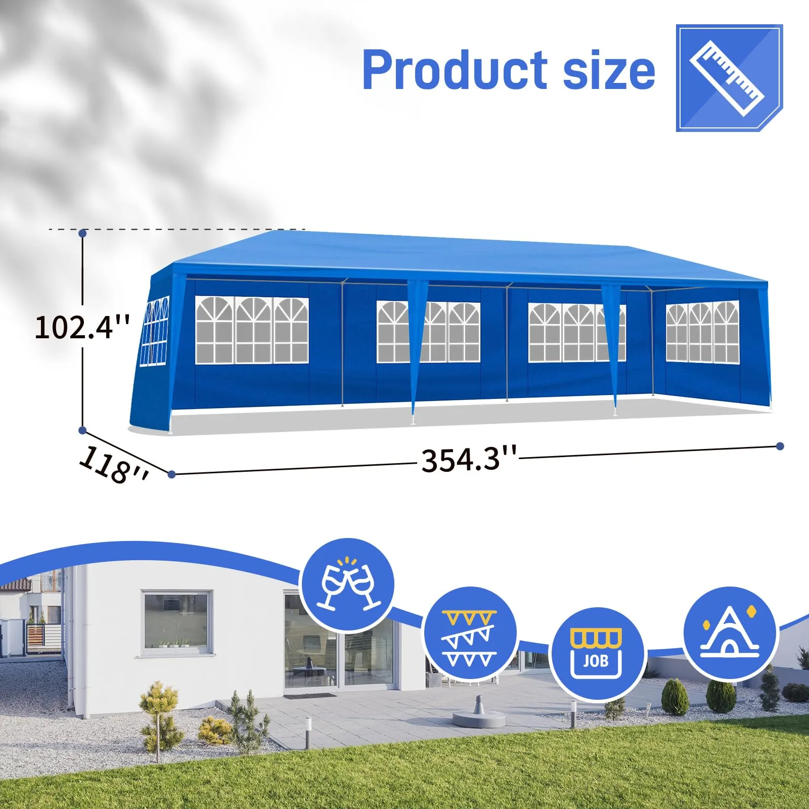 10x30ft Outdoor Wedding Party Canopy Tent,Heavy Duty Pop Up Canopy Tent,Waterproof Patio Gazebo Tent,Outside Gazebo Event Shelter Tent,with 8 Removable Sidewalls,for Garden/Patio/Backyard (Blue)