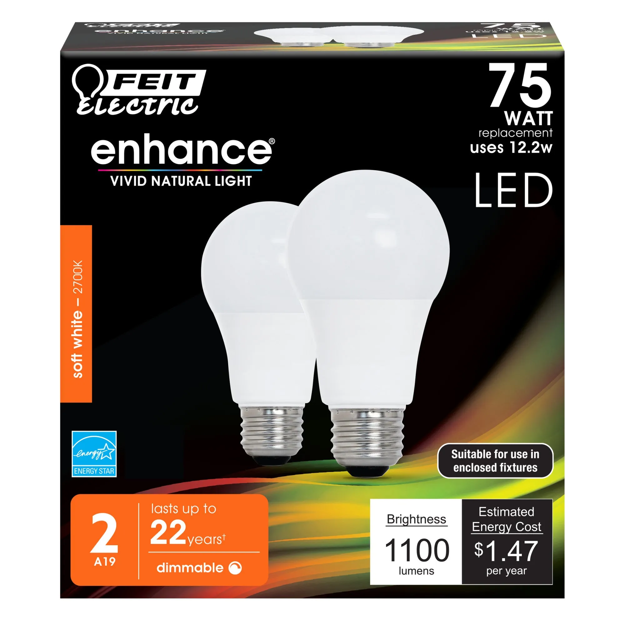 12.2W (75W Replacement) Soft White (2700K) E26 Base A19 Dimmable Enhance General Purpose LED (2-Pack)