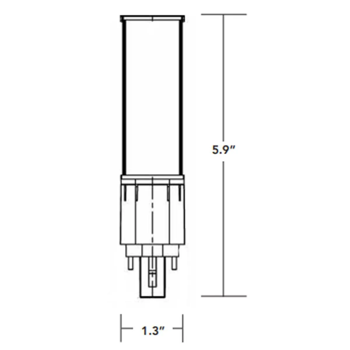 2 pin PL LED Bulb, 7W, 920lm, 5000K, Horizontal, 13W CFL Equal, G23 Base, Direct Or Bypass