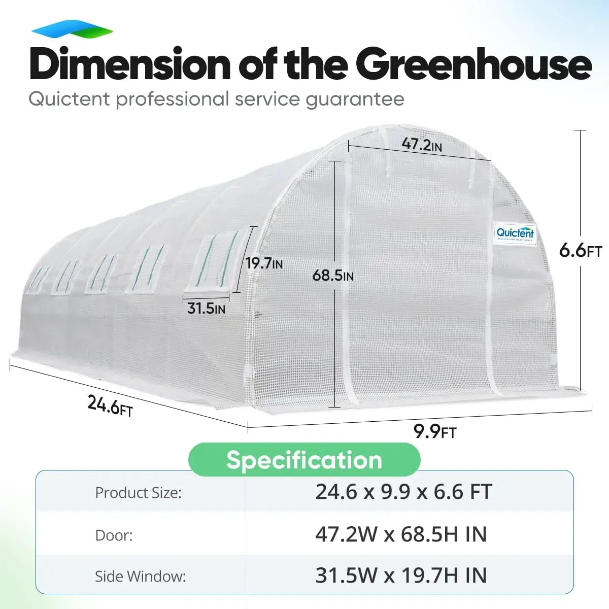 25' x 10' x 6.6' Heavy Duty Large Greenhouse