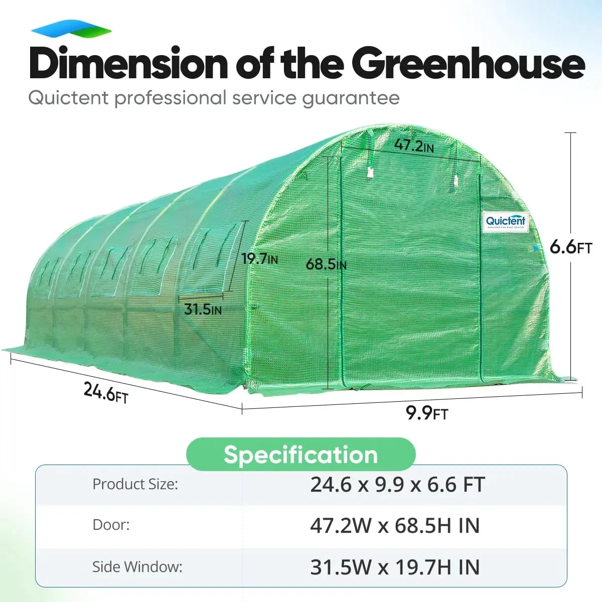 25' x 10' x 6.6' Heavy Duty Large Greenhouse