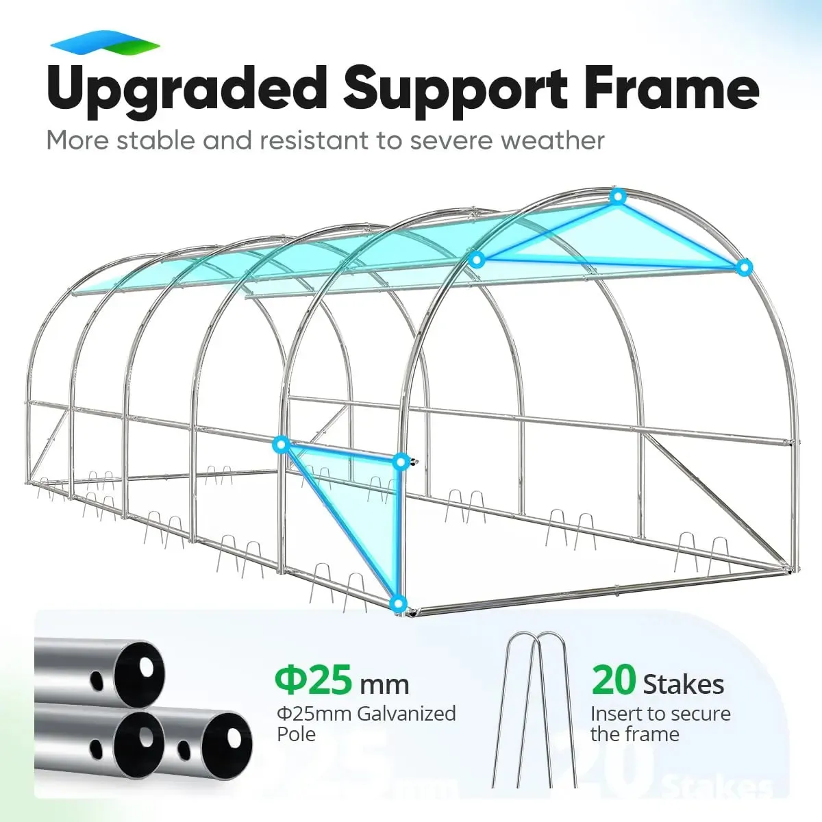 25' x 10' x 6.6' Heavy Duty Large Greenhouse