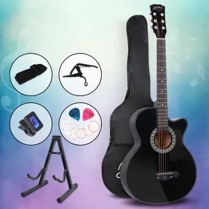 38" Acoustic Cutaway Guitar Set, Steel Strings, Black - Alpha