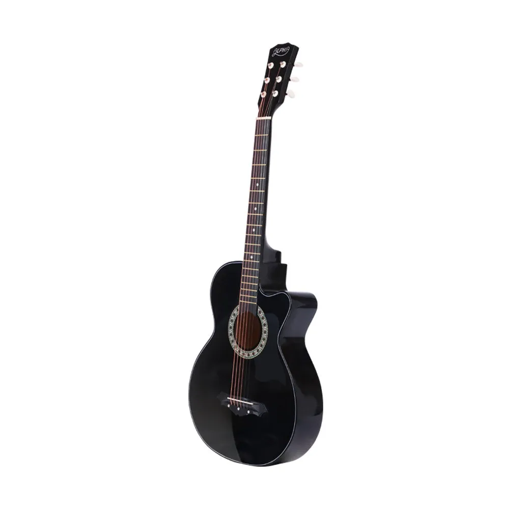 38" Acoustic Cutaway Guitar Set, Steel Strings, Black - Alpha