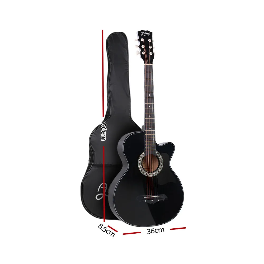 38" Acoustic Cutaway Guitar Set, Steel Strings, Black - Alpha