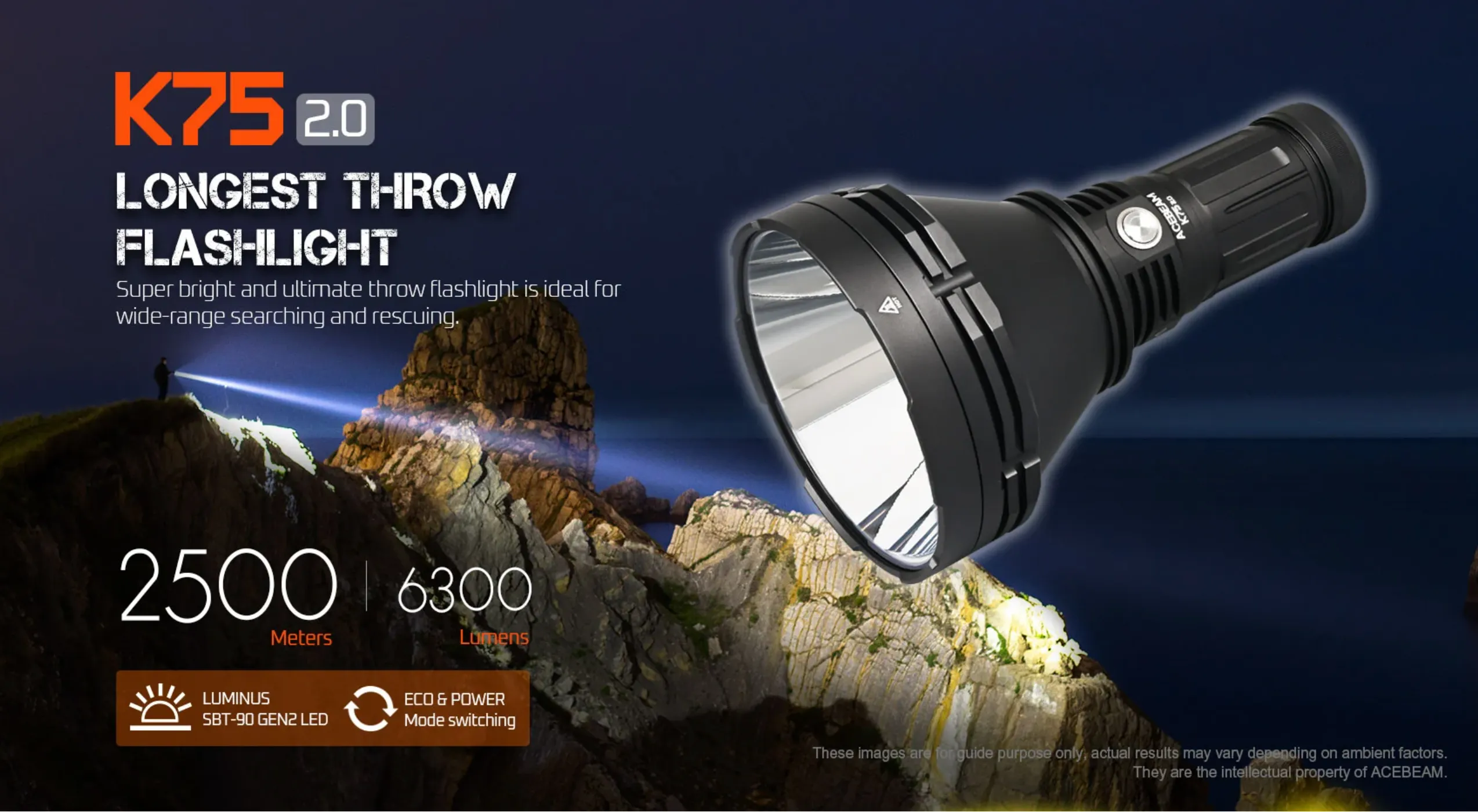 Acebeam K75 2.0 Longest Throw Flashlight (2500m)