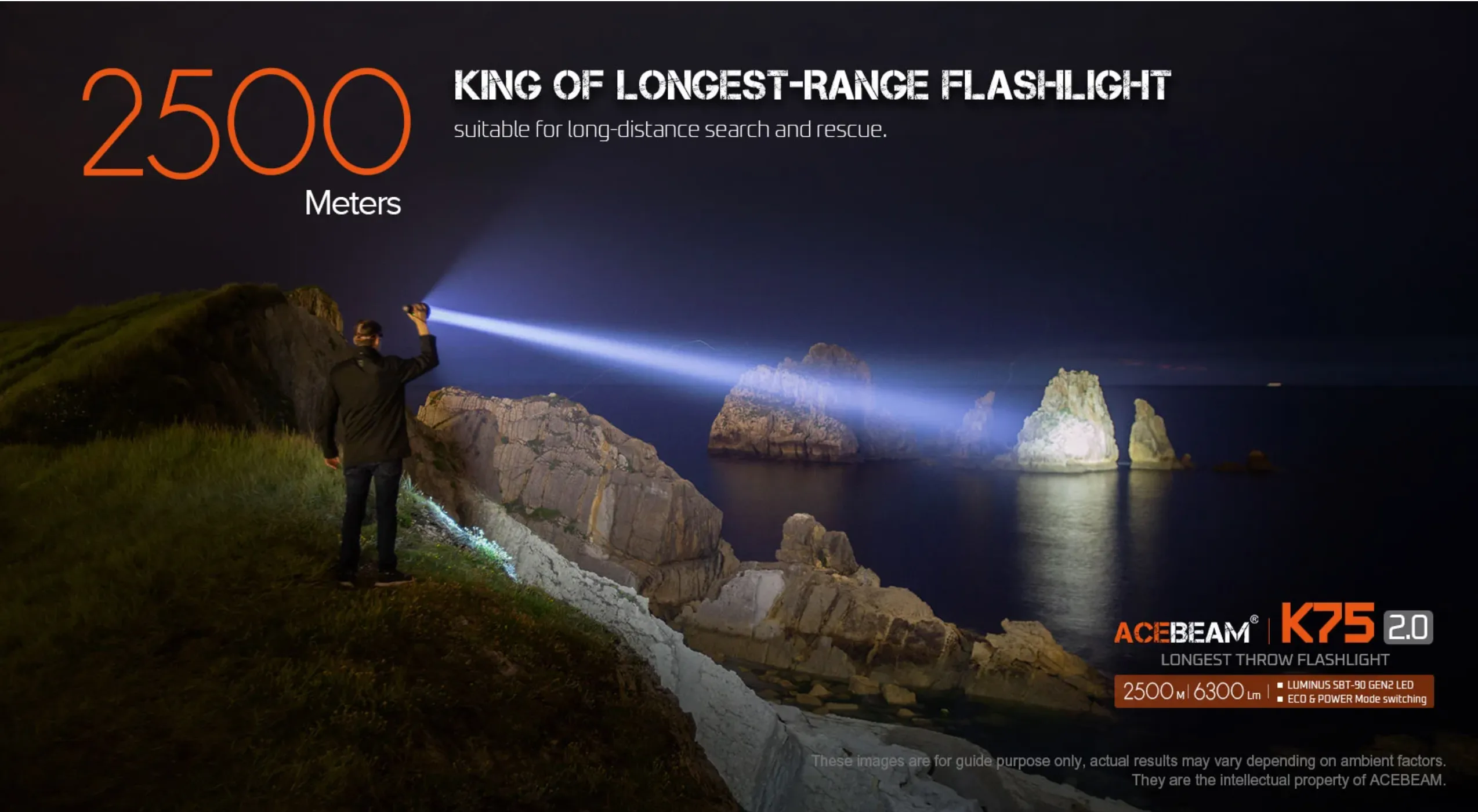 Acebeam K75 2.0 Longest Throw Flashlight (2500m)