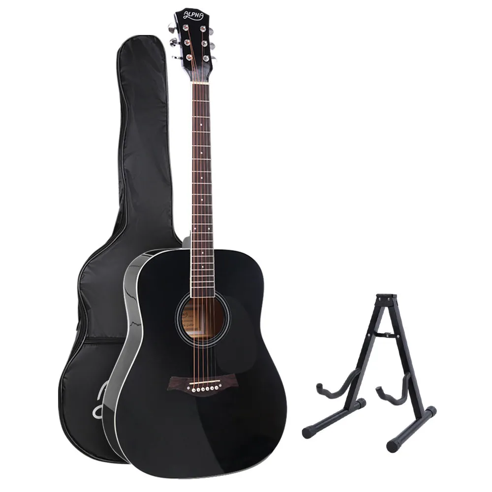 ALPHA 41 Inch Wooden Acoustic Guitar with Accessories set Black