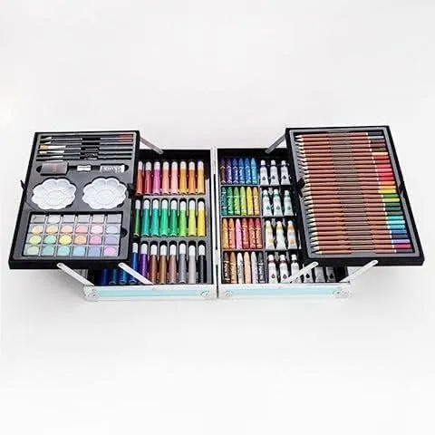 Artek Art Set Gift 145pcs with Portable Aluminum Case Box Professional Artists Drawing Painting Kit for Kids Including Colored Pencils Watercolor Paints (Space Blue)