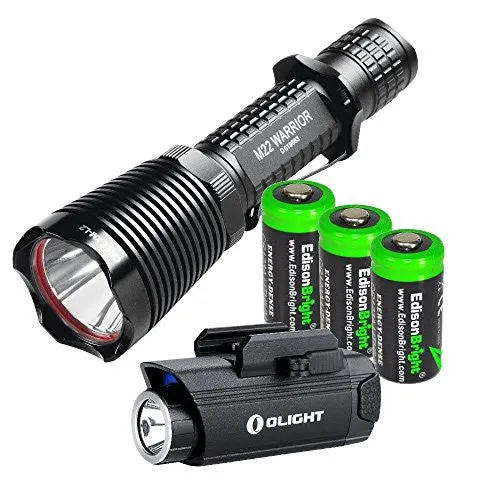 Bundle: Olight PL1 Valkyrie 400 lumen LED pistol light with Olight M22 950 lumen LED flashlight with 3X EdisonBright CR123 lithium batteries