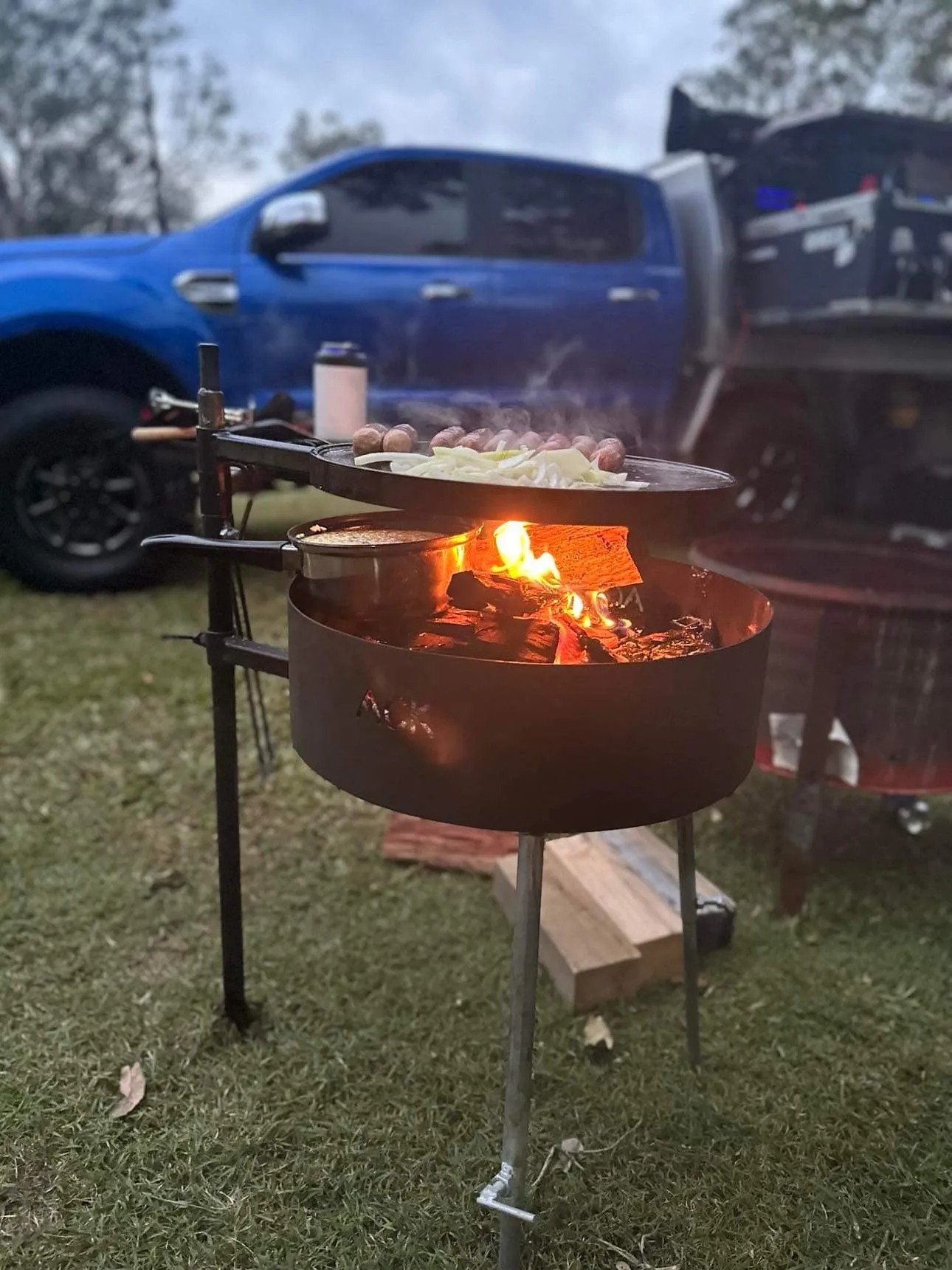 Camping Fire Pit with Swinging Hot Plate & Grill