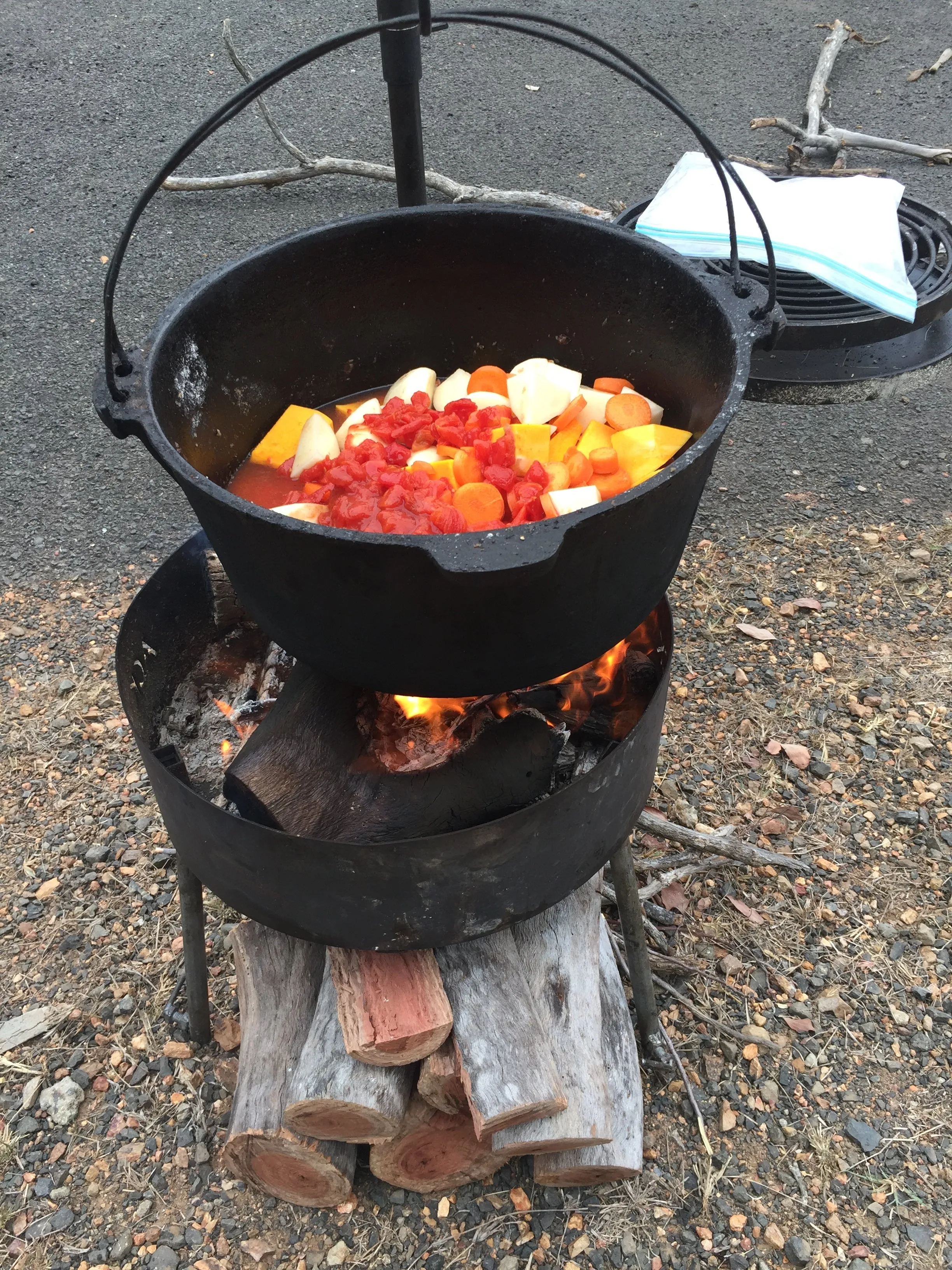 Camping Fire Pit with Swinging Hot Plate & Grill