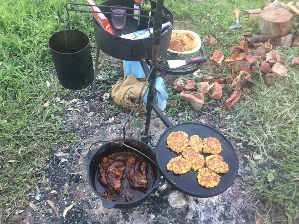 Camping Fire Pit with Swinging Hot Plate & Grill