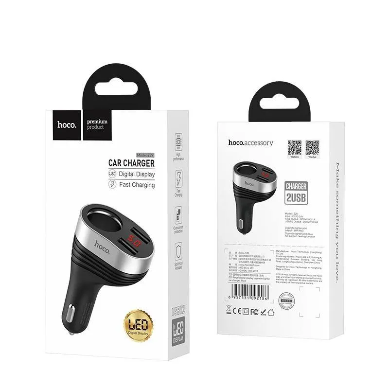 Car charger digital display dual USB HOCO Z29