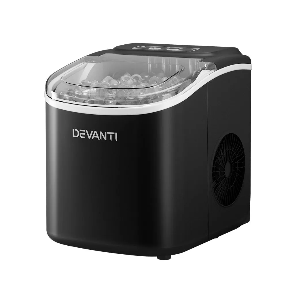 Devanti Portable Ice Maker Machine Ice Cube Tray 12kg Bar Countertop Black