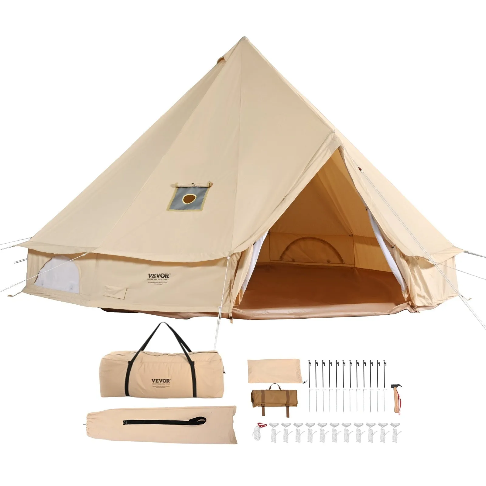 everyday Double Door Cotton Canvas Bell Tent, Large Glamping Yurt for Camping, Waterproof & Breathable