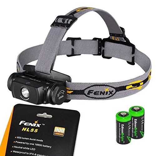 Fenix HL55 900 Lumen CREE XM-L2 T6 LED Headlamp with 2 X EdisonBright CR123A Lithium batteries