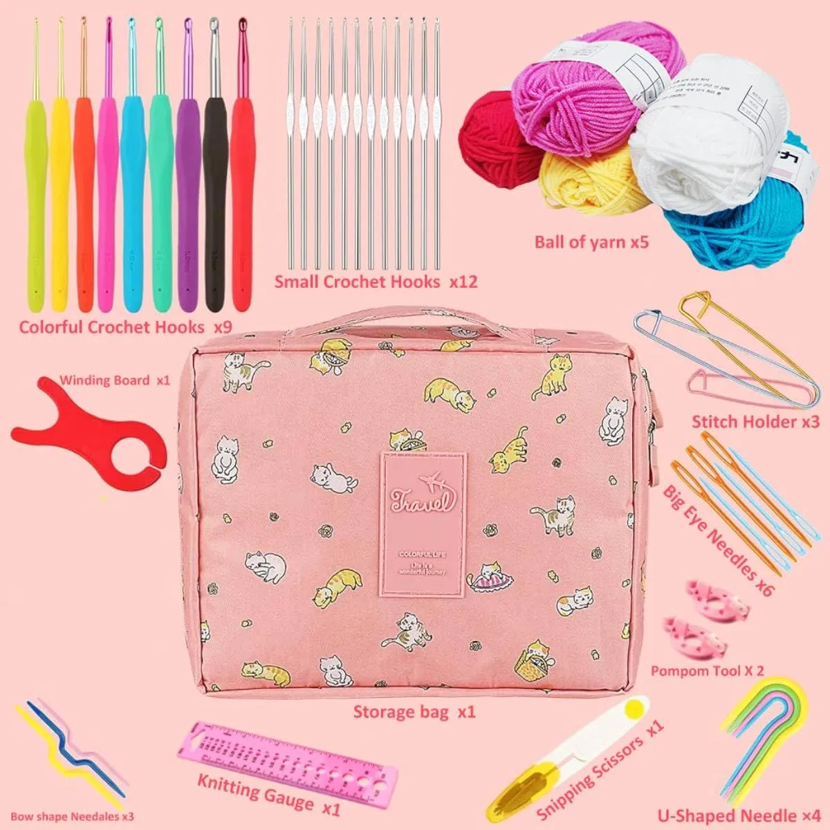 HASTHIP® Crochet Hook Set Full Size Crochet Hook Set 9 Sizes Crochet Kits &12 Sizes Lace Crochet Kits Yarn Needles Stitch Markers Storage Bag for DIY Craft Crochet Bag Crochet Flowers Crochet Shrug