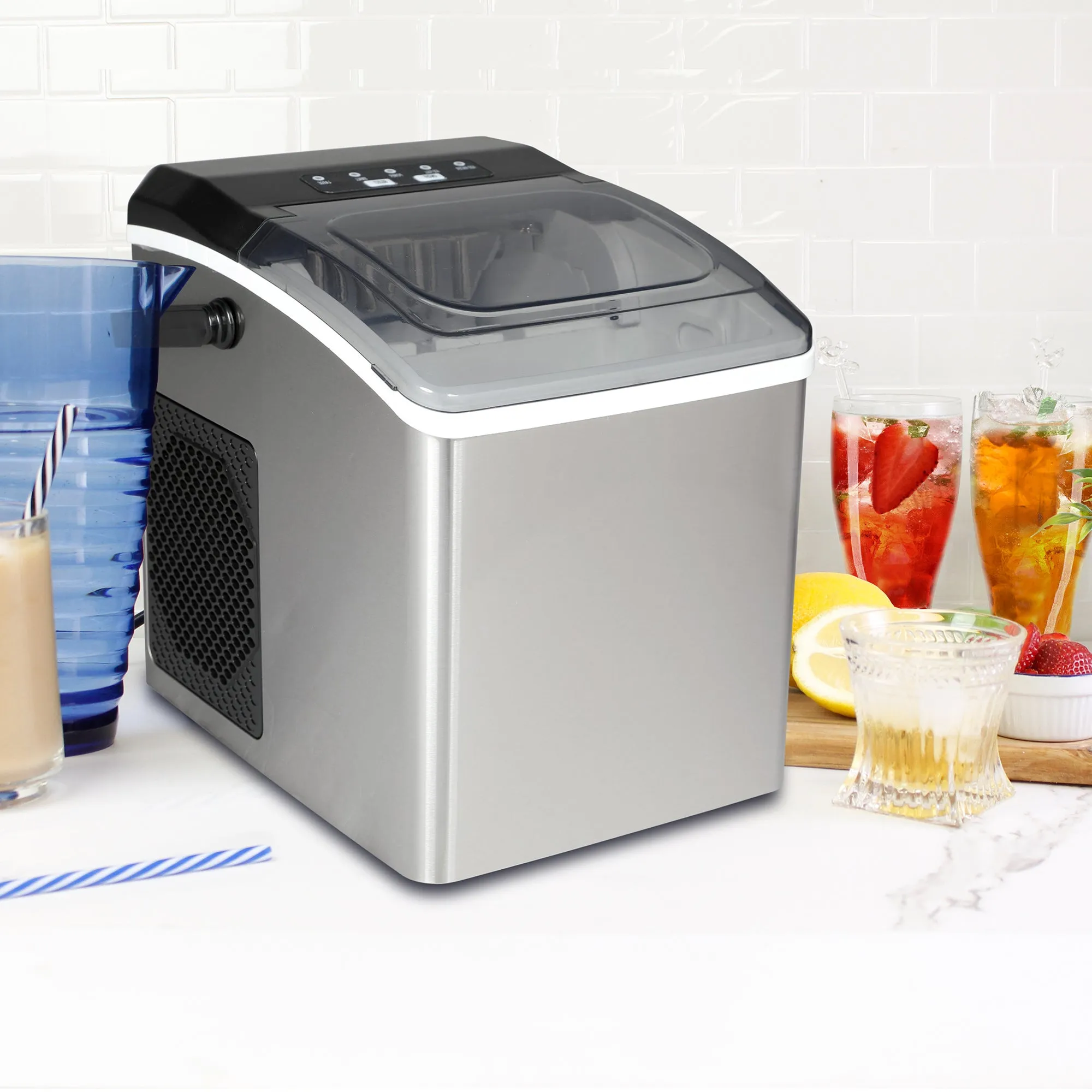 Koolatron Countertop Ice Machine | Portable Ice Maker | 26Lbs/24Hrs | 9 Ice Cubes Ready in 6 Mins | 2 Sizes Of Ice Pellets | Ice Scoop & Basket Included | Self-Cleaning | Stainless Steel