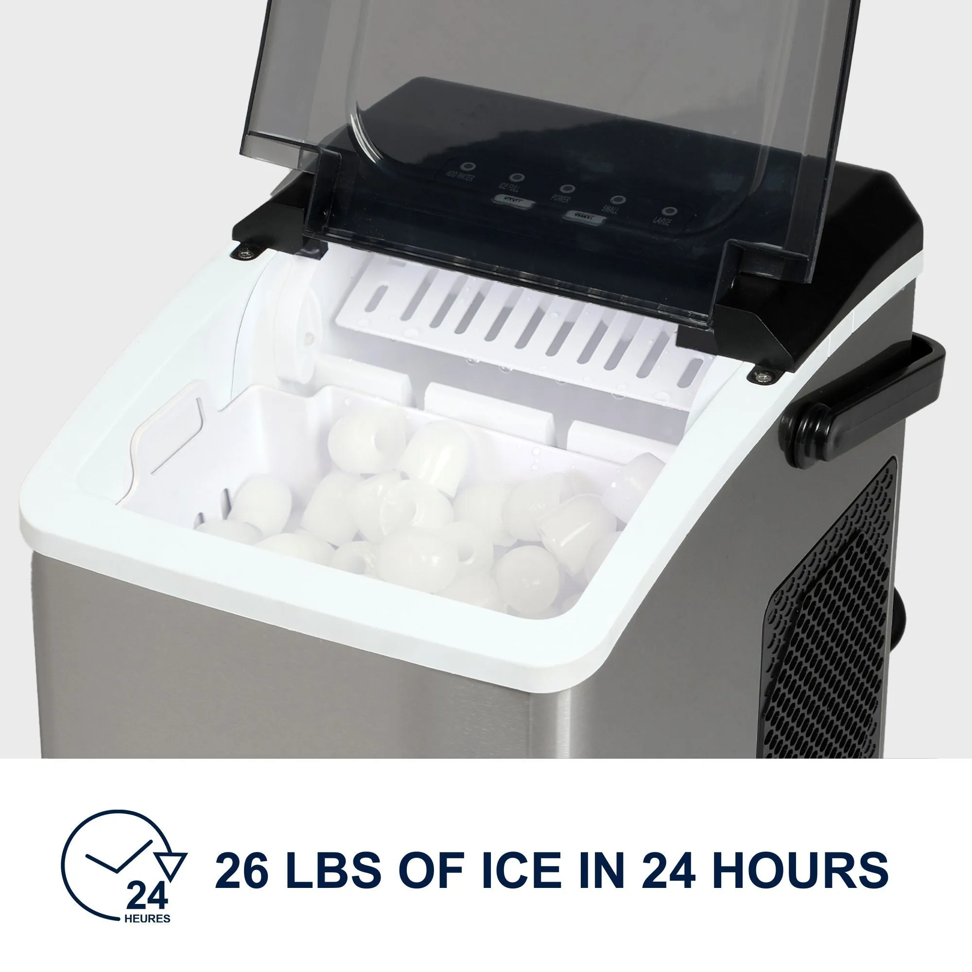 Koolatron Countertop Ice Machine | Portable Ice Maker | 26Lbs/24Hrs | 9 Ice Cubes Ready in 6 Mins | 2 Sizes Of Ice Pellets | Ice Scoop & Basket Included | Self-Cleaning | Stainless Steel