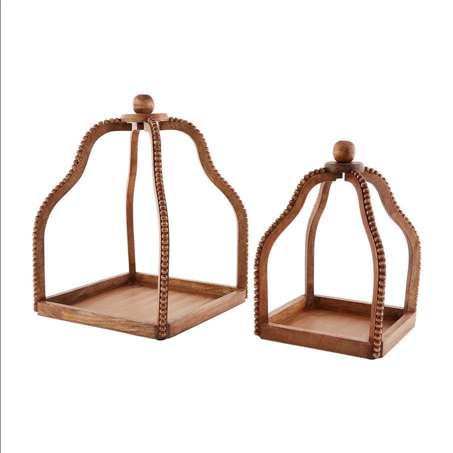 Mudpie Beaded Trim Wood Lanterns