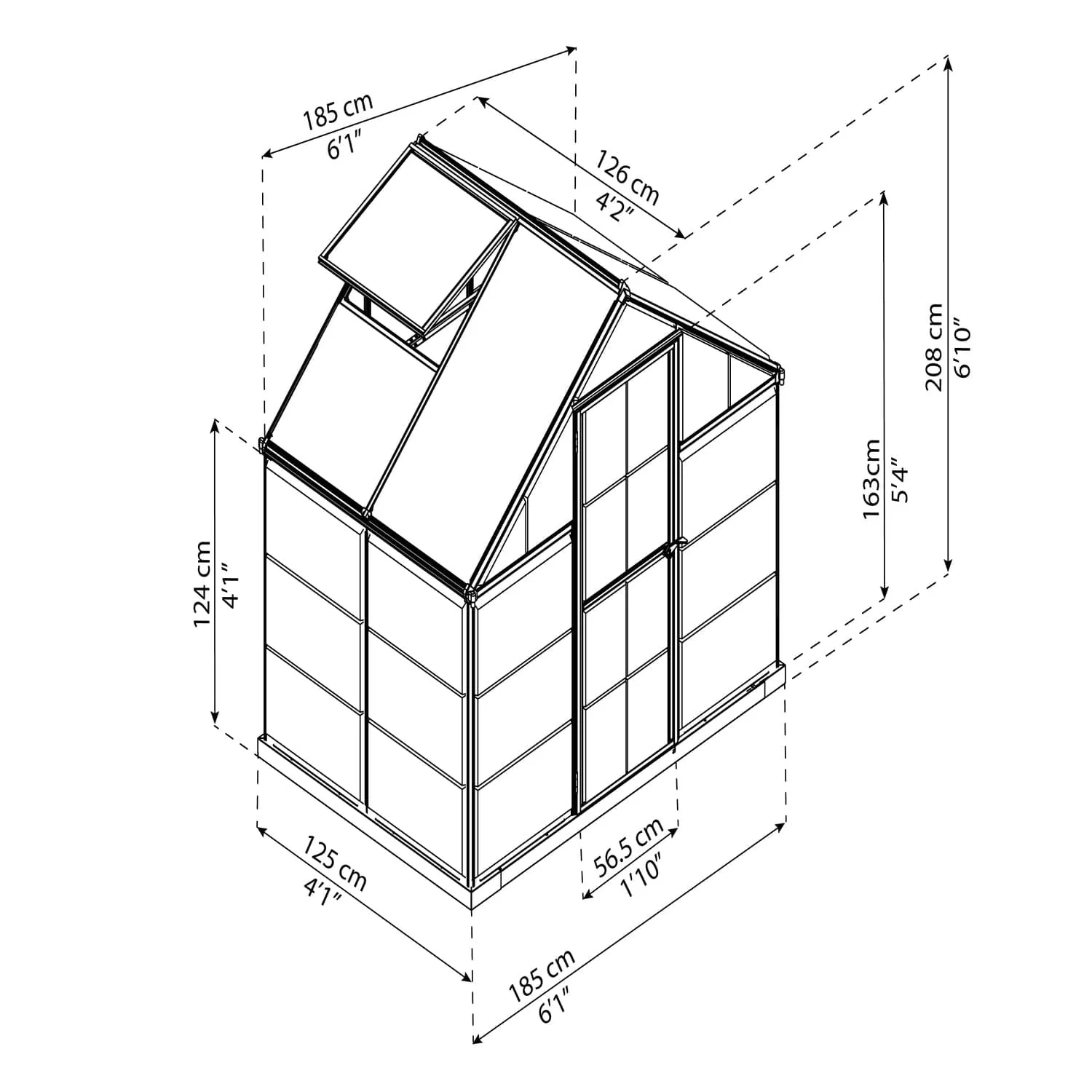 Palram - Canopia | 6x4 Ft Hybrid Greenhouse Kit - Gray With 0.8mm Polycarbonate Glazing