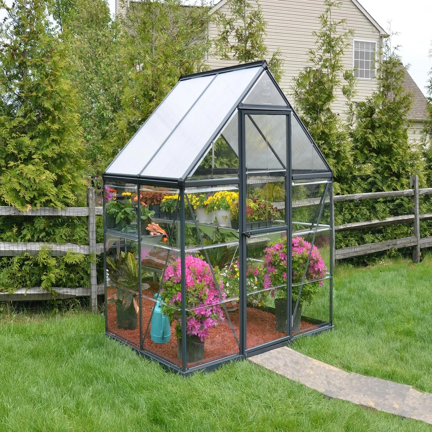 Palram - Canopia | 6x4 Ft Hybrid Greenhouse Kit - Gray With 0.8mm Polycarbonate Glazing