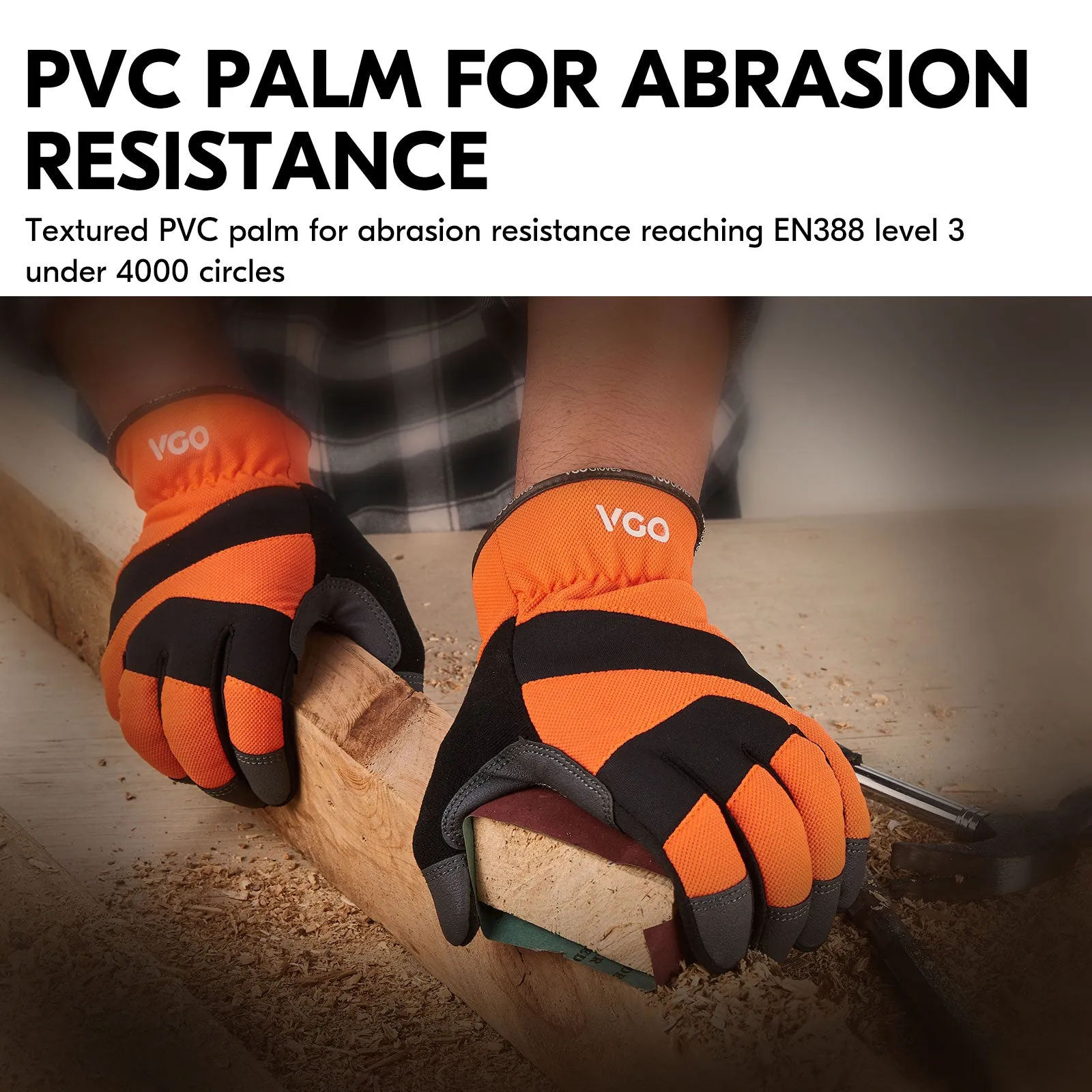 VGO 1 Pair Safety Work Gloves,Abrasion Resistance Gloves, Mechanics Gloves,Rigger Gloves,Light Duty(PU7741)